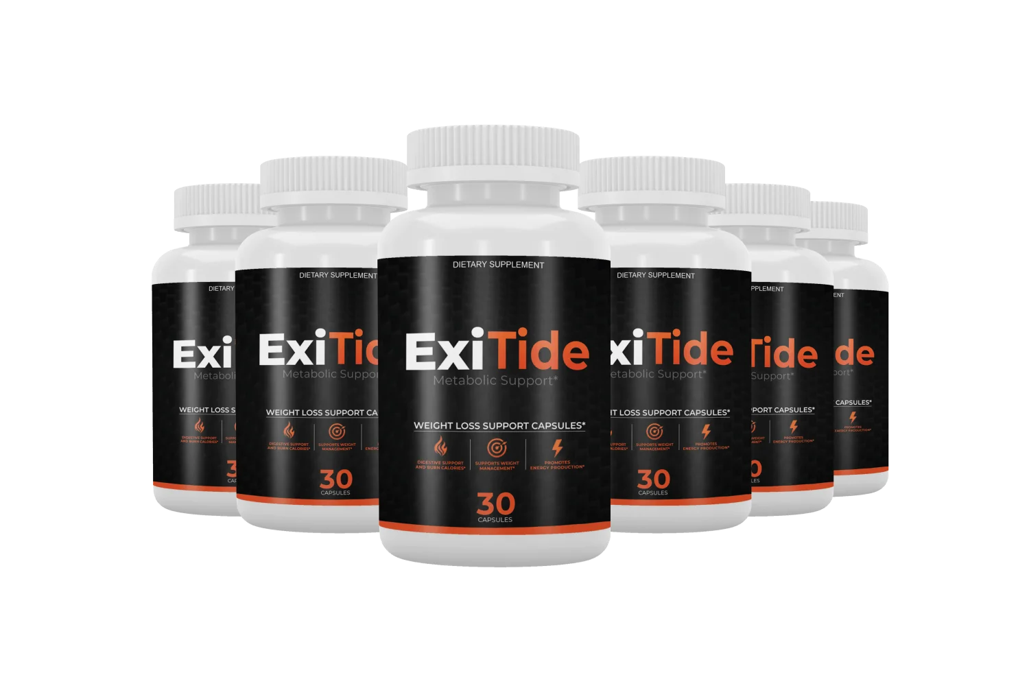 Six ExiTide supplement bottles